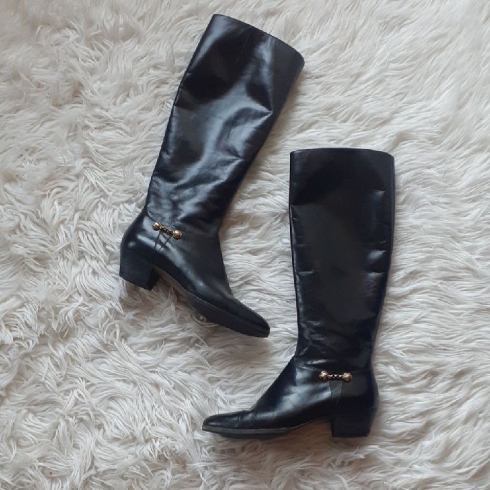 Vtg Salvatore Ferragamo Leather Knee-High Black Riding Boots Size 6